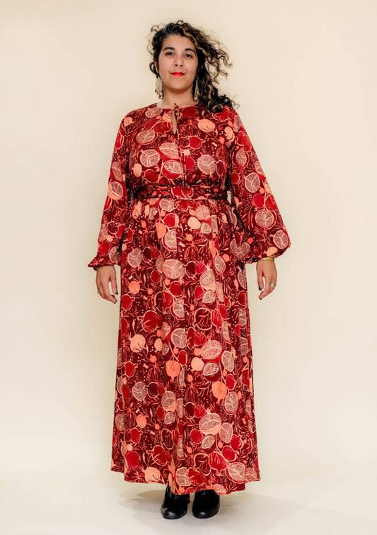Solenne Gown in Night Pomegranate - Tencel Satin
