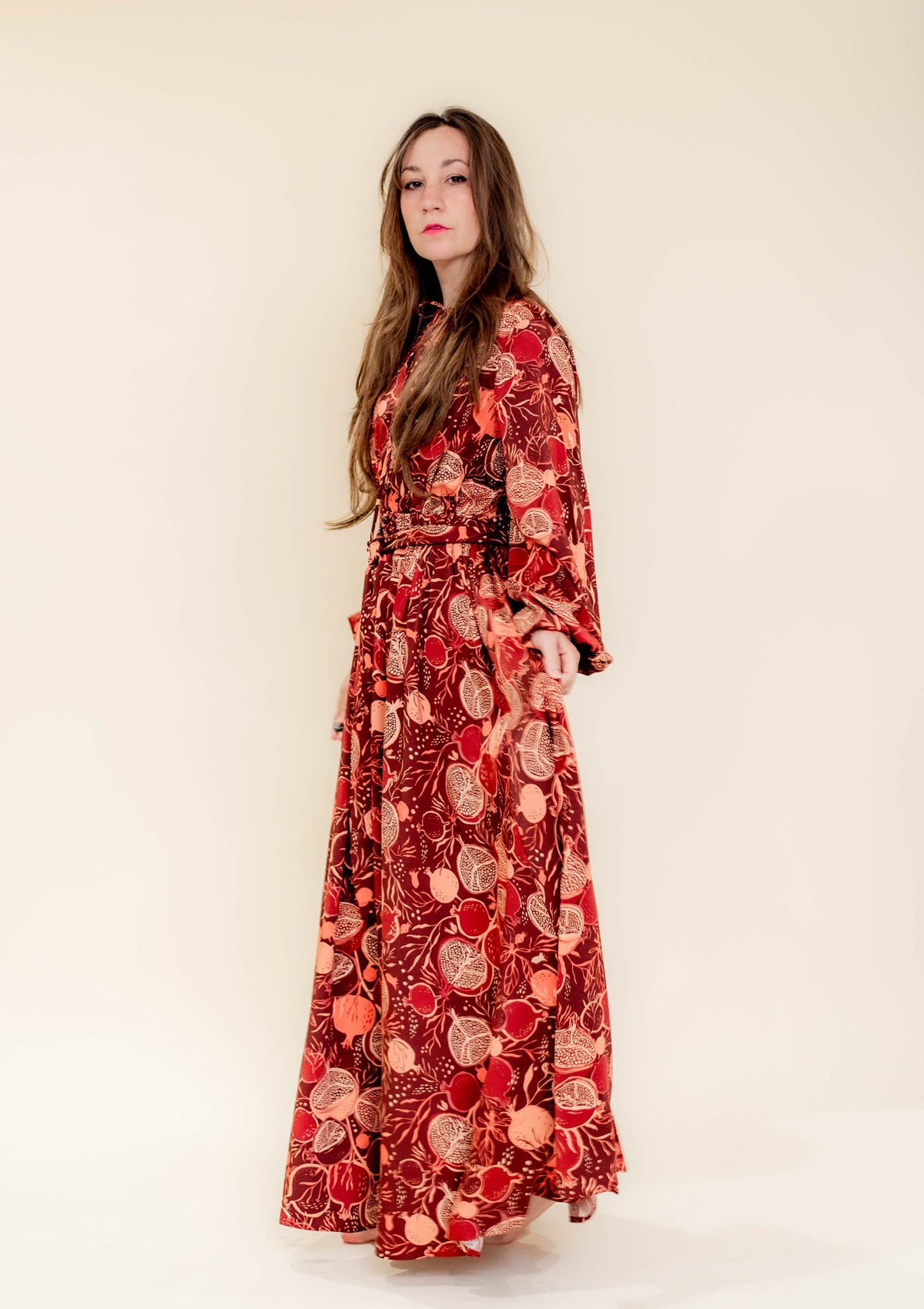 Solenne Gown in Night Pomegranate - Tencel Satin