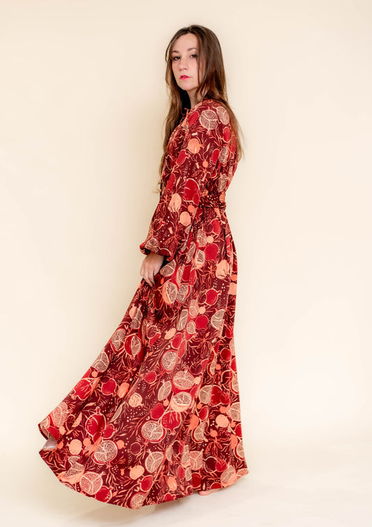 Solenne Gown in Night Pomegranate - Tencel Satin