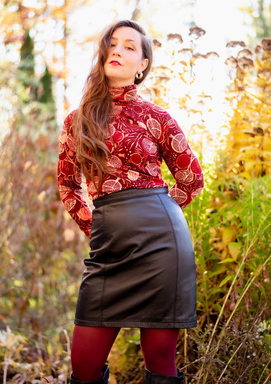 Night Pomegranate - Turtleneck Top- Bamboo Rib Knit