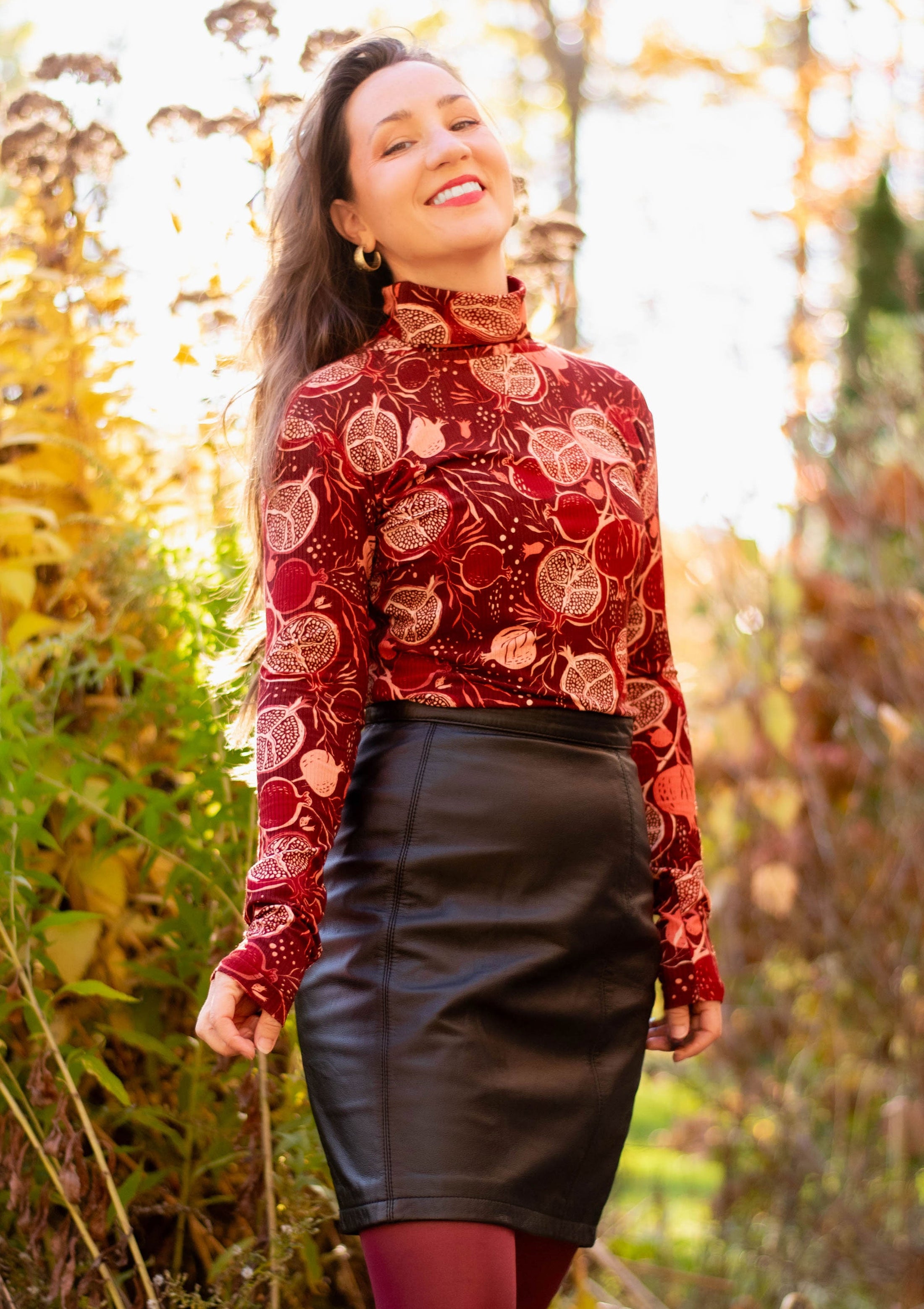 Night Pomegranate - Turtleneck Top- Bamboo Rib Knit