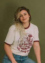 Oh, Fung-Yeah - unisex ringer t-shirt in creme and burgundy