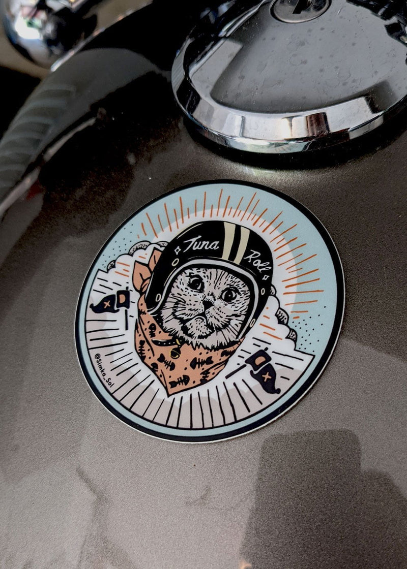 Tuna Roll The Meowtorcycle Cat - 3" Vinyl Sticker